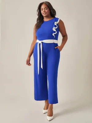 Plus Size Ruffle Shoulder Jumpsuit, Royal Signature