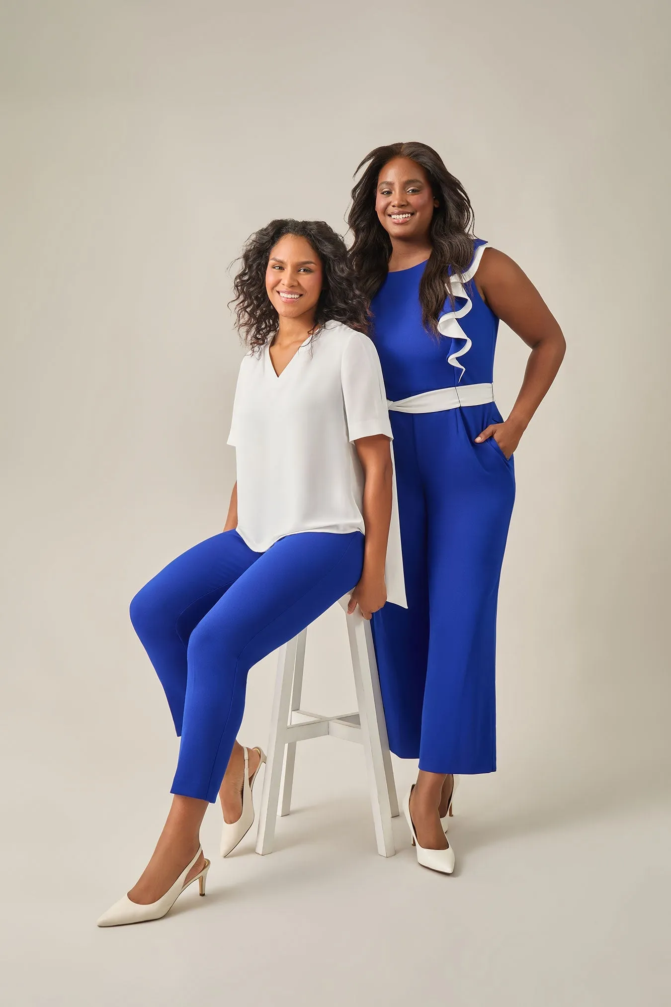 Plus Size Ruffle Shoulder Jumpsuit, Royal Signature