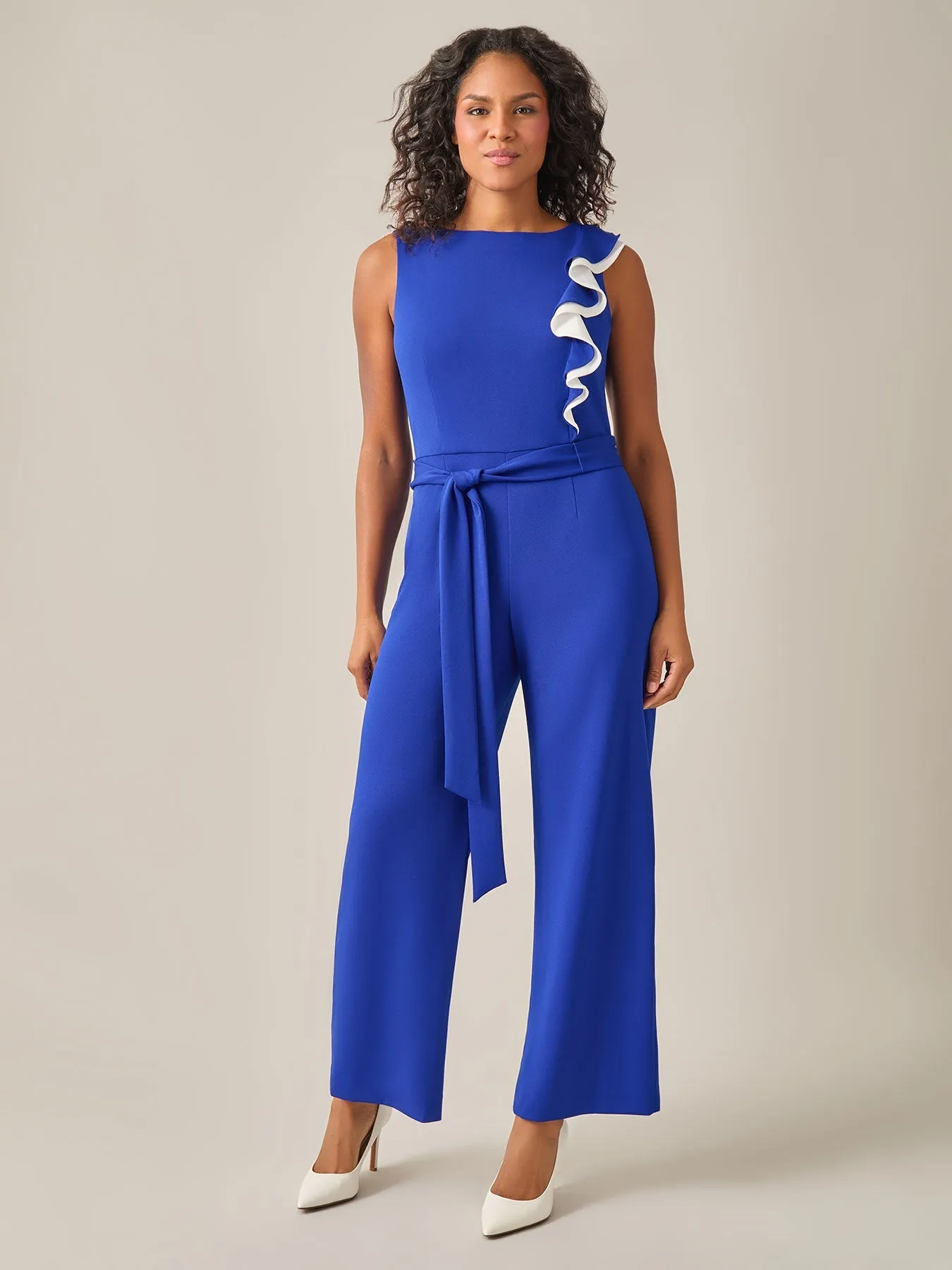 Plus Size Ruffle Shoulder Jumpsuit, Royal Signature