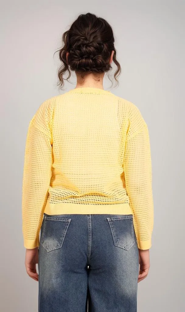 R205969-R205969 - Open Knit Pullover - Yellow