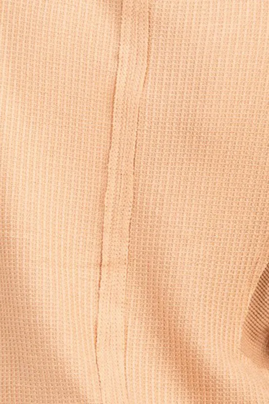 Raw Edge Detail Hooded Knit Henley Top