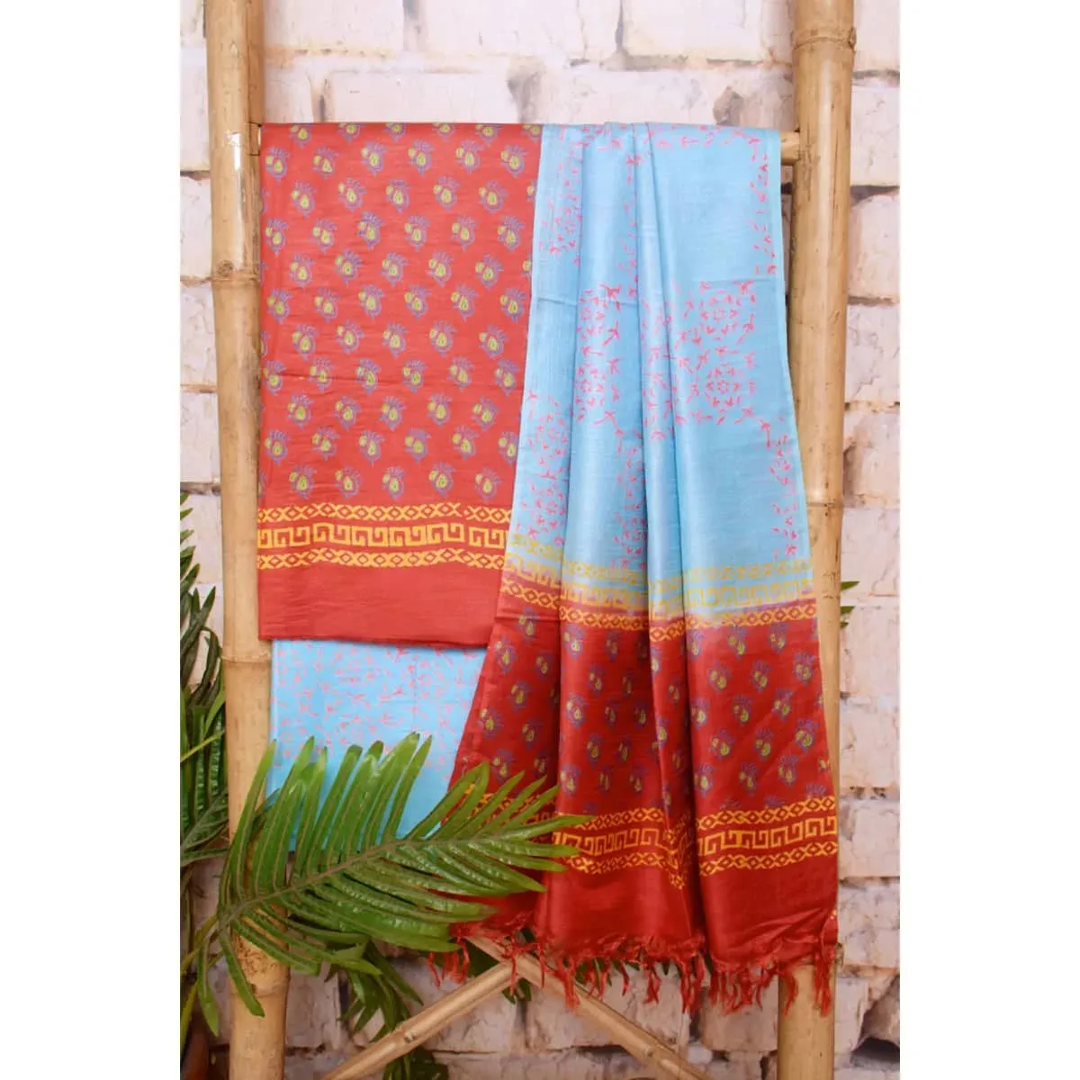 Red Bhagalpuri Cotton Silk Printed Suit