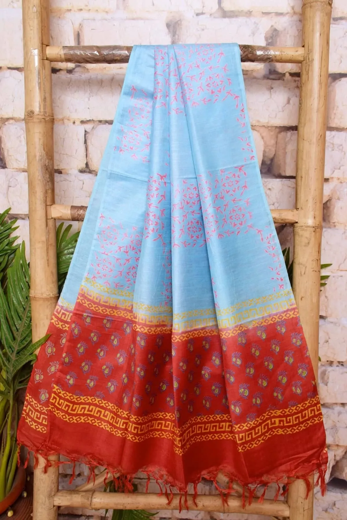 Red Bhagalpuri Cotton Silk Printed Suit