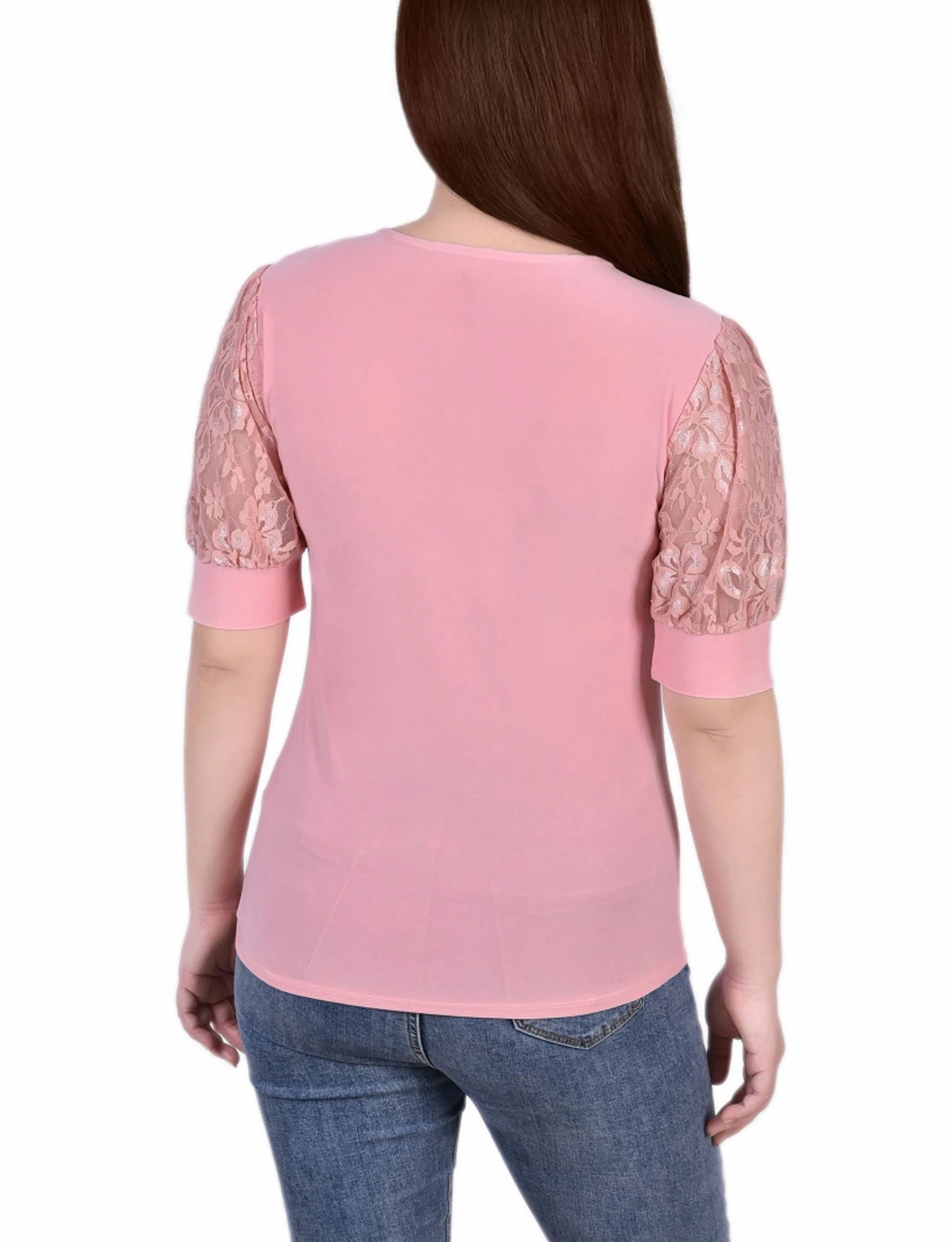 Short Sleeve Lace Yoke and Sleeve Top