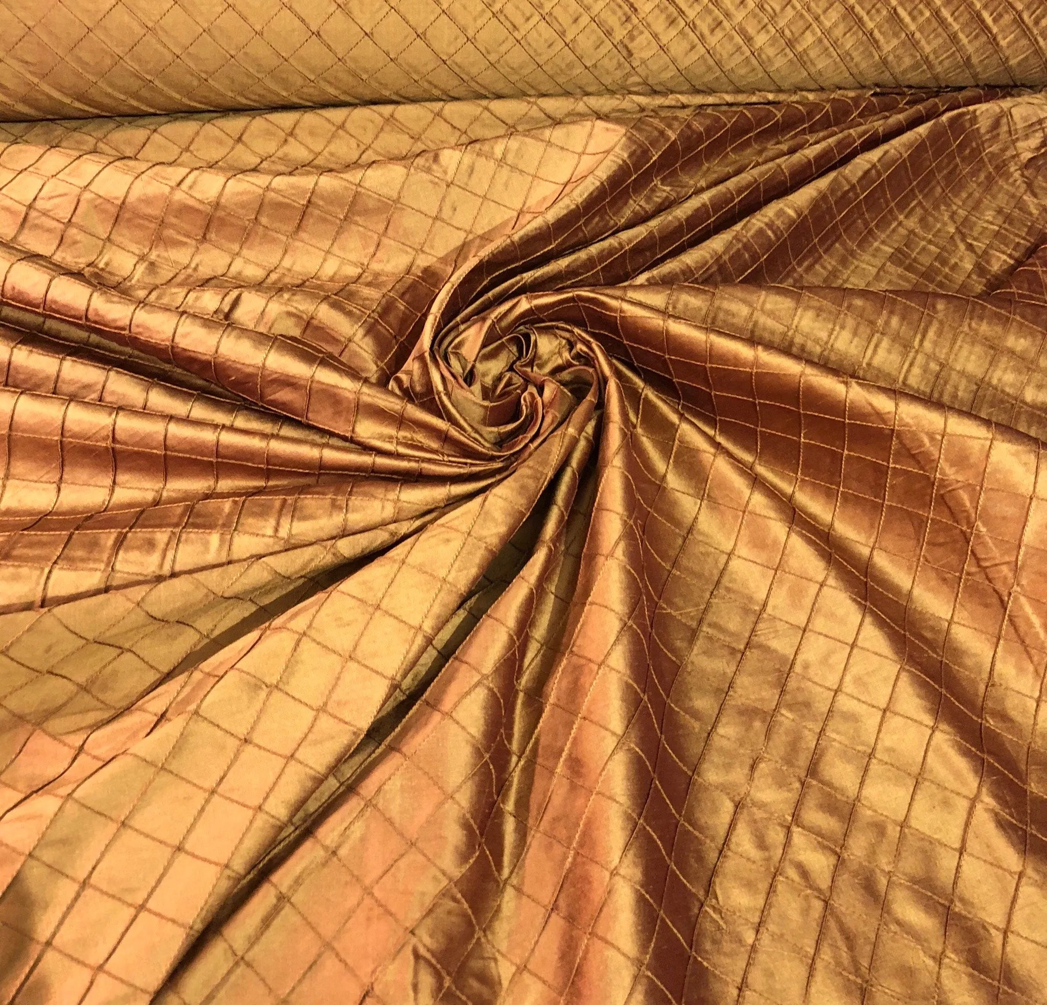 Silk dupion 52&quot; wide   Beautiful burnt orange diagonal pintick dupion fabric sold by the yard
