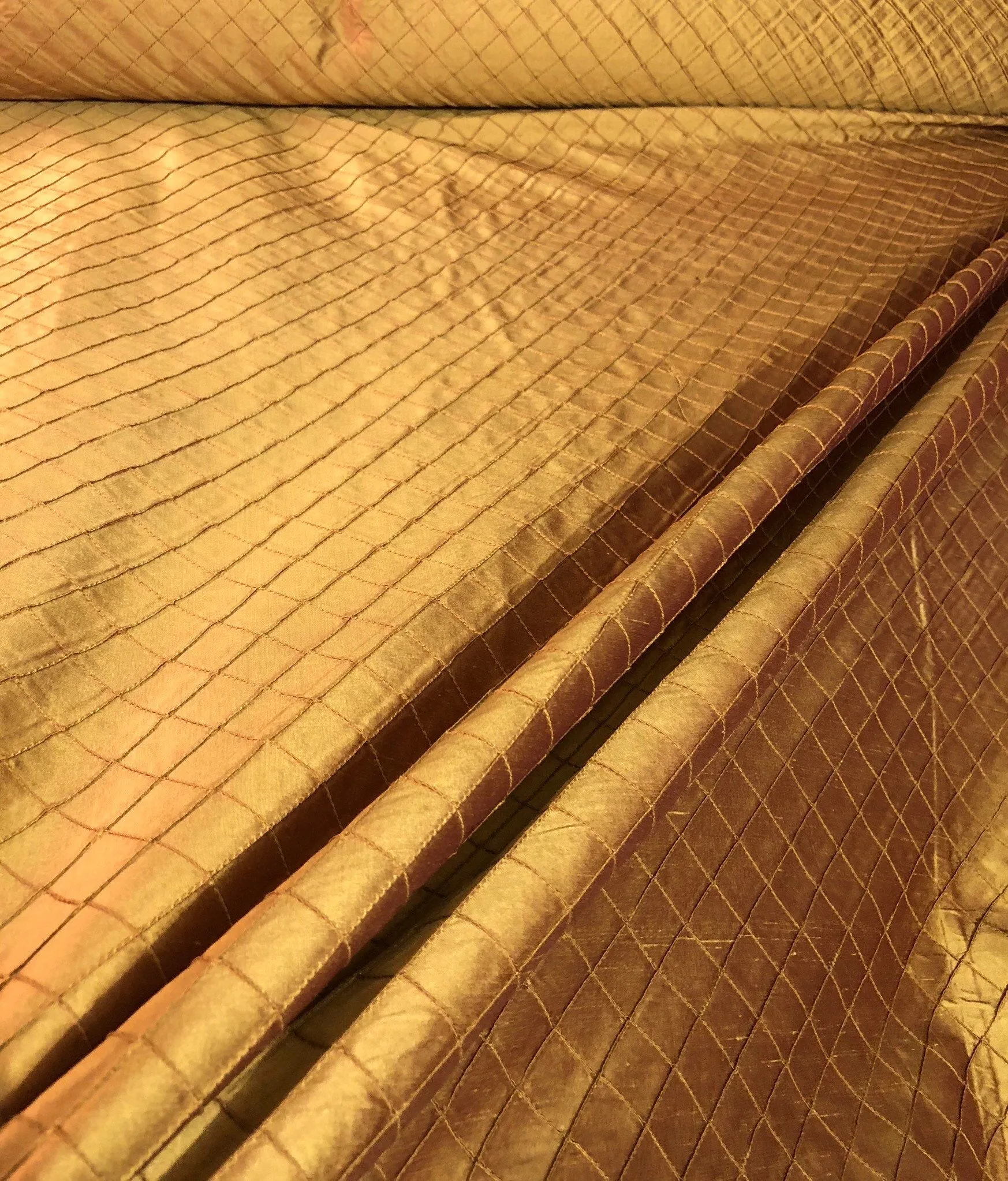 Silk dupion 52&quot; wide   Beautiful burnt orange diagonal pintick dupion fabric sold by the yard