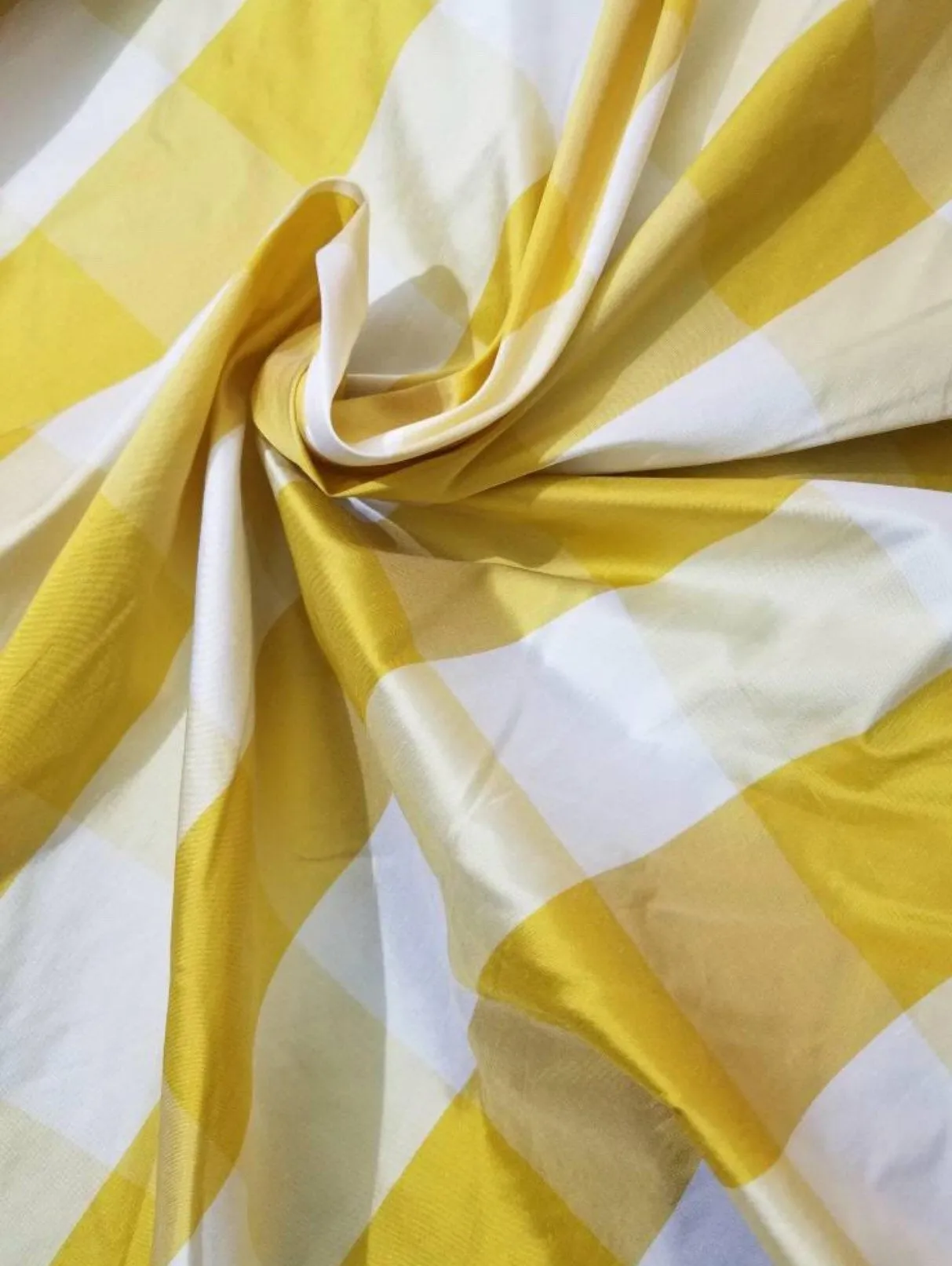 Silk shantung plaid 54&quot; wide    Beautiful yellow white       Fabric sold by the yard