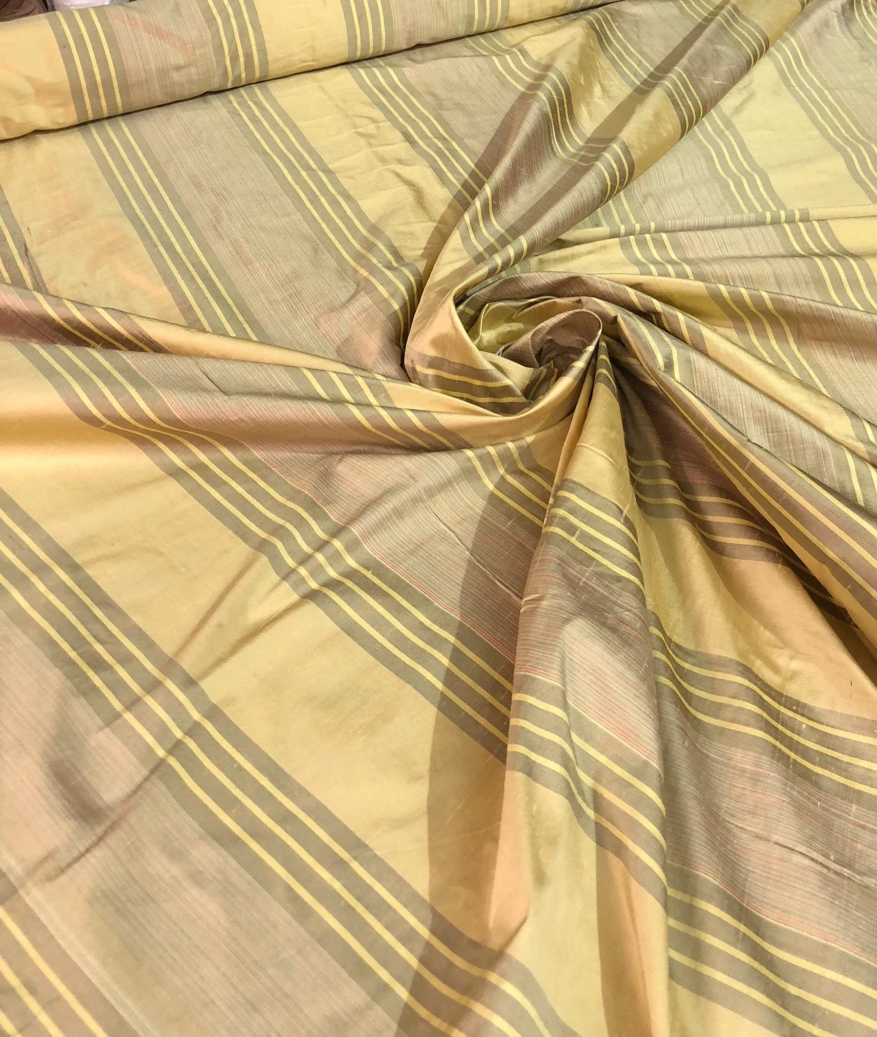 Silk shantung stripes 54&quot; wide    Beautiful gold shades     Fabric sold by the yard