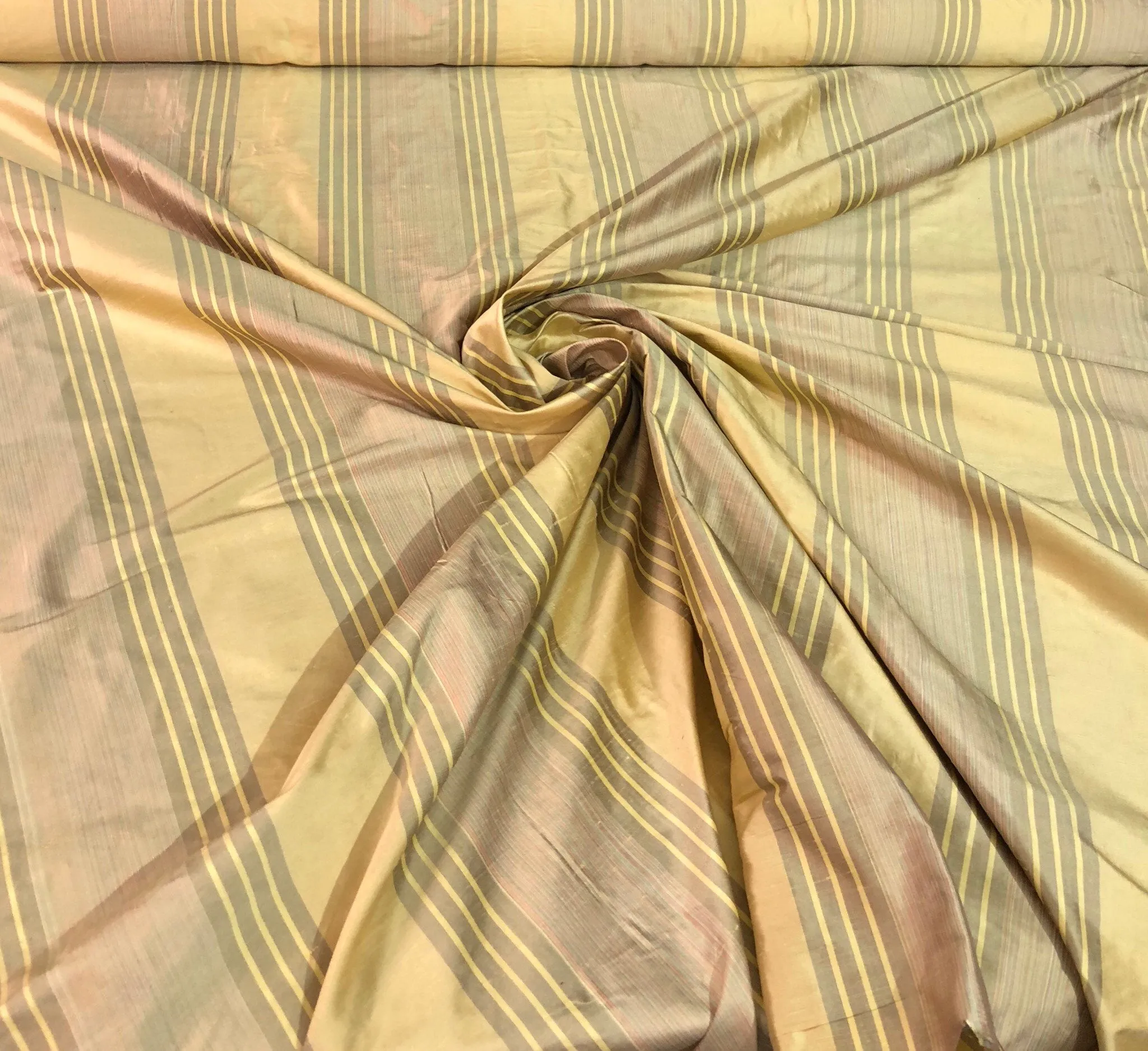 Silk shantung stripes 54&quot; wide    Beautiful gold shades     Fabric sold by the yard