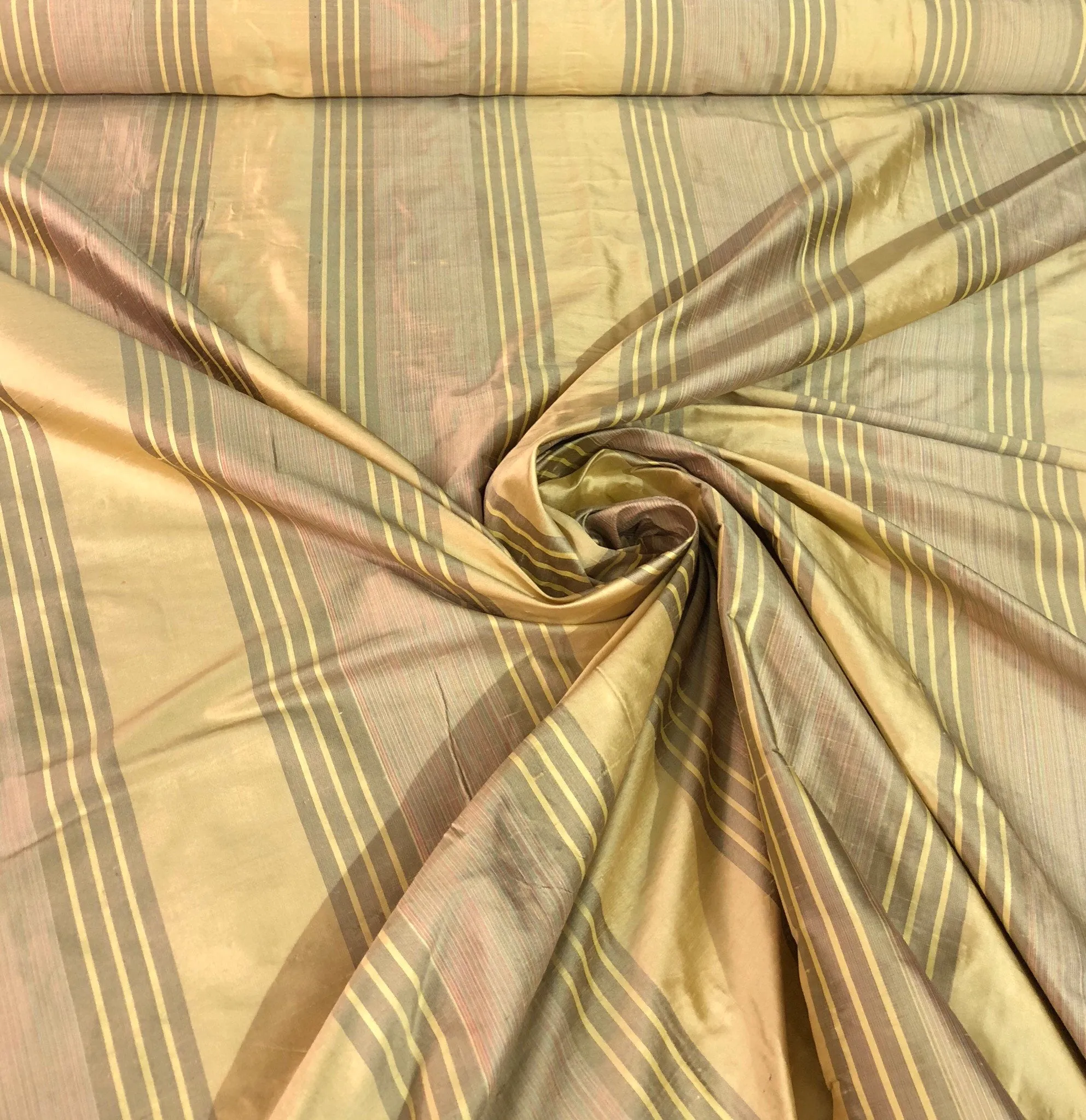 Silk shantung stripes 54&quot; wide    Beautiful gold shades     Fabric sold by the yard