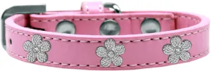 Silver Flower Widget Dog Collar Light Pink Size 12