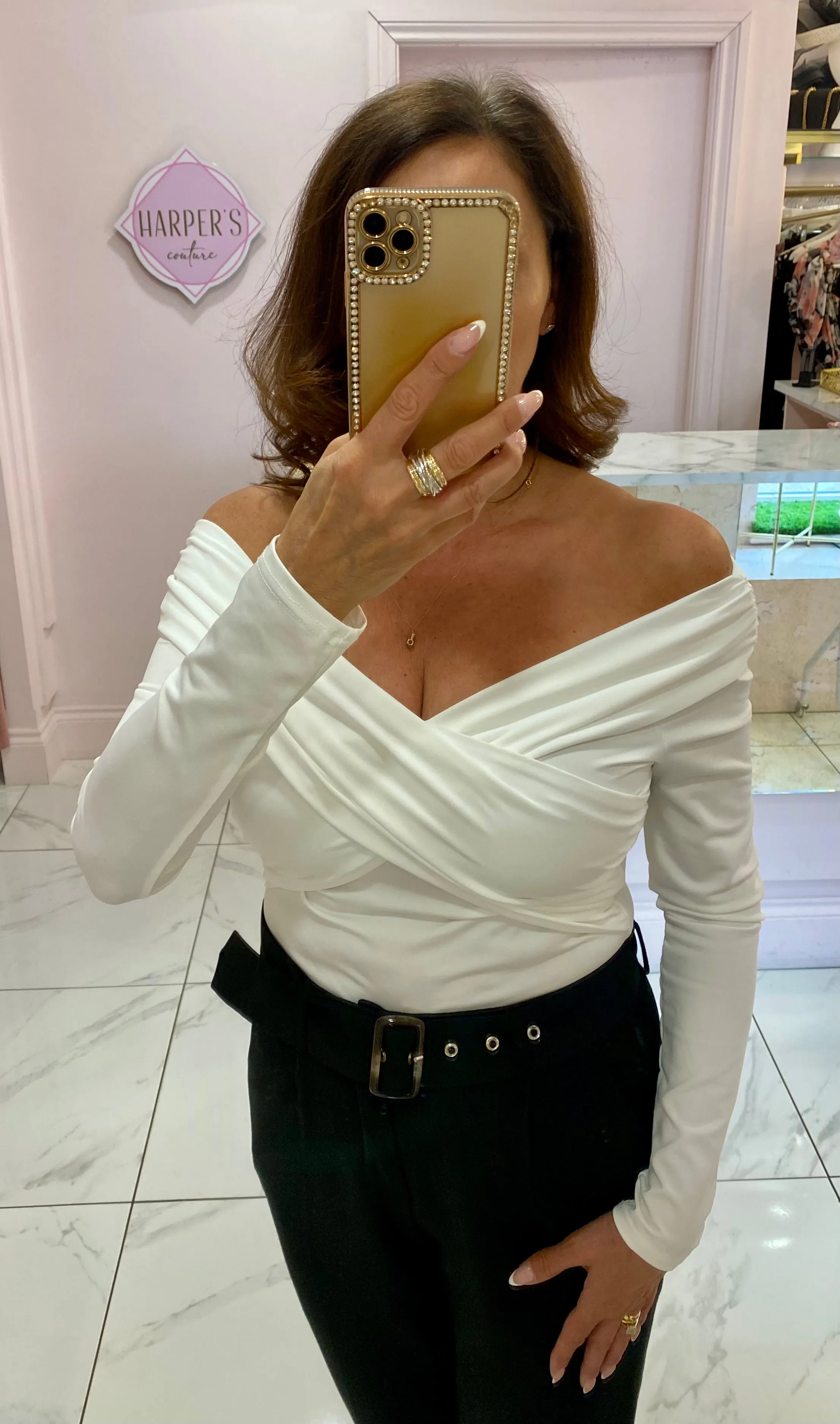 Stunning Elle Long Sleeve White Wrap over Bodysuit