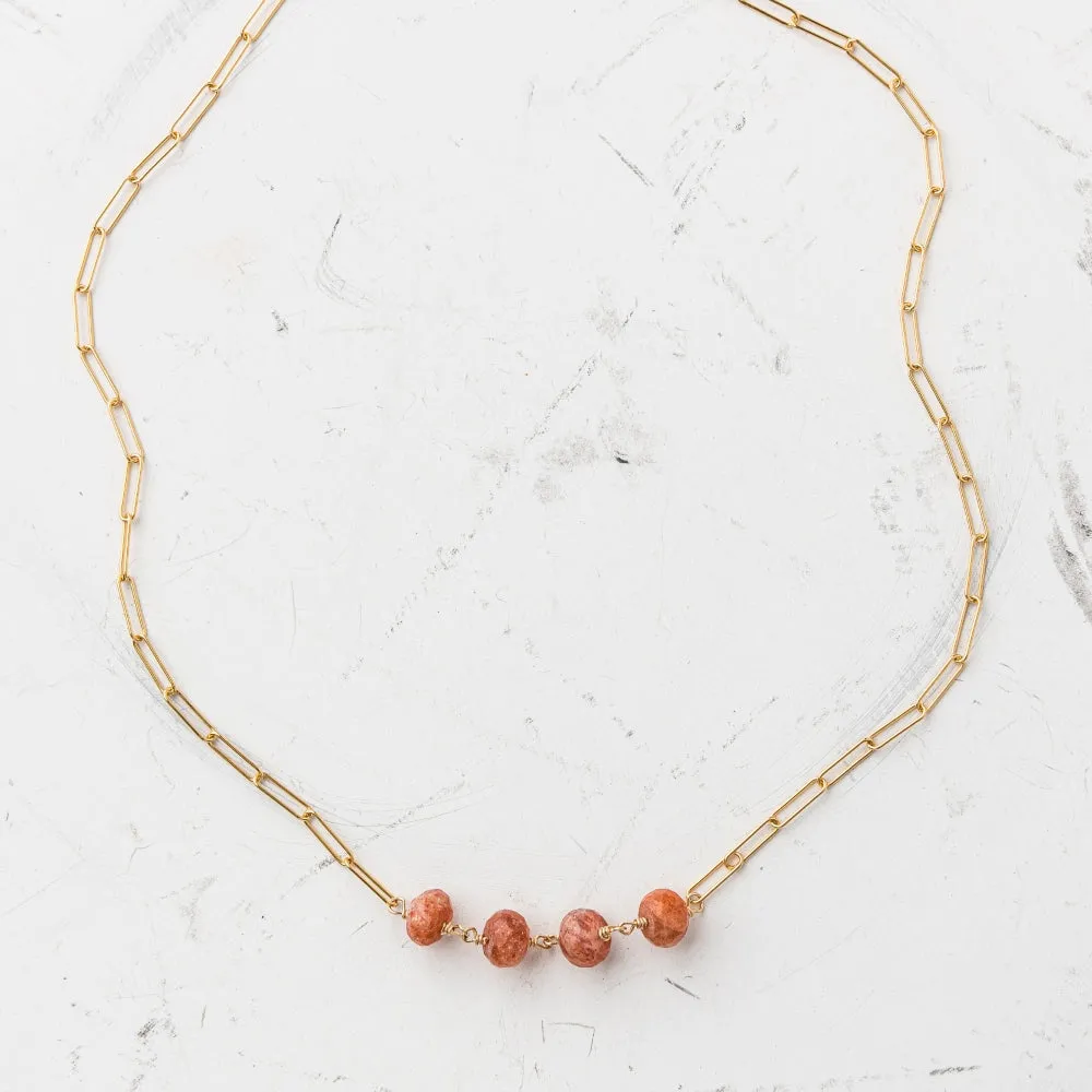 Sunstone Rondelle Necklace on Paperclip Chain