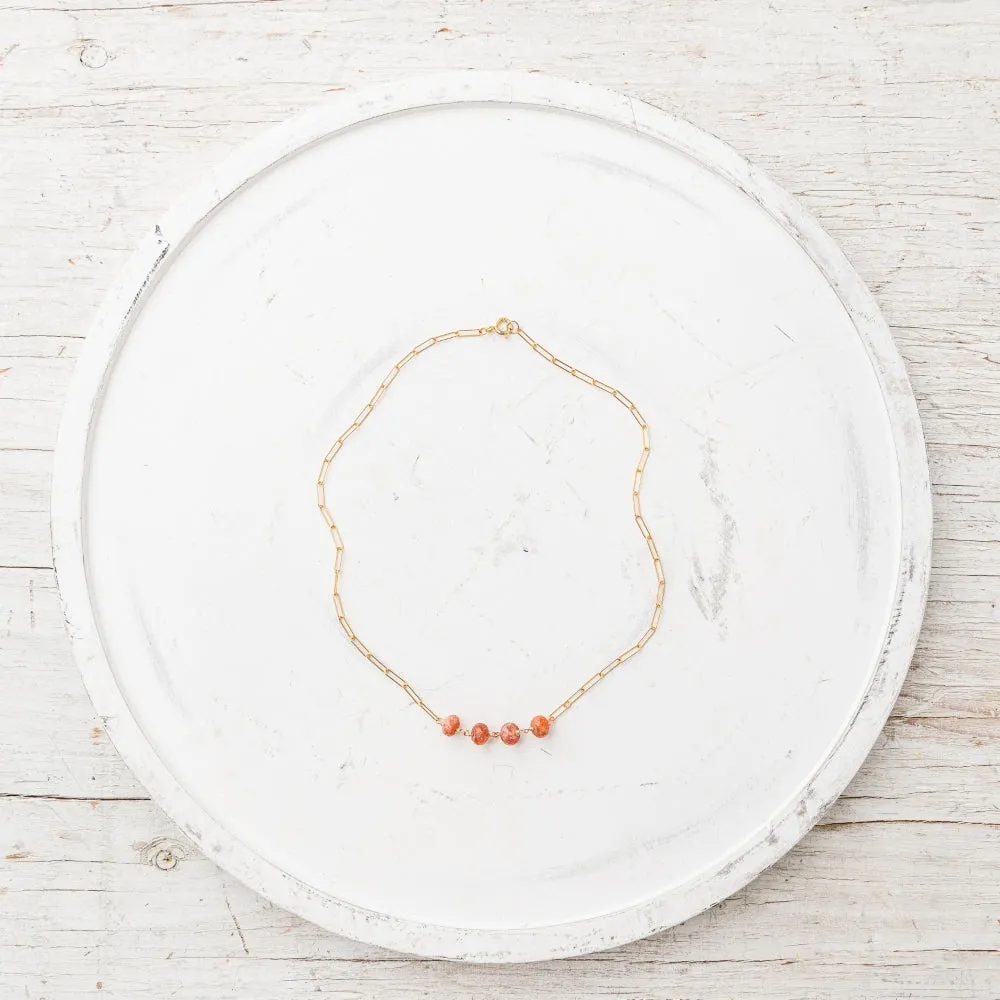 Sunstone Rondelle Necklace on Paperclip Chain