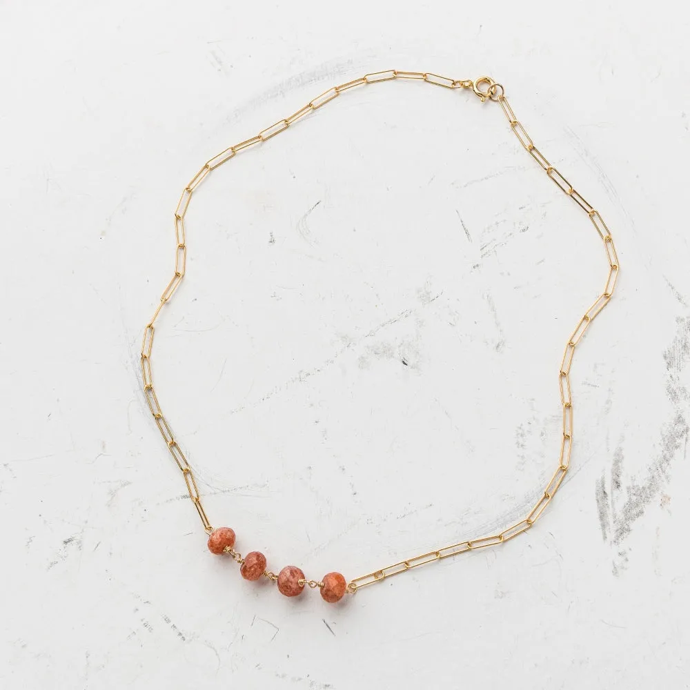 Sunstone Rondelle Necklace on Paperclip Chain