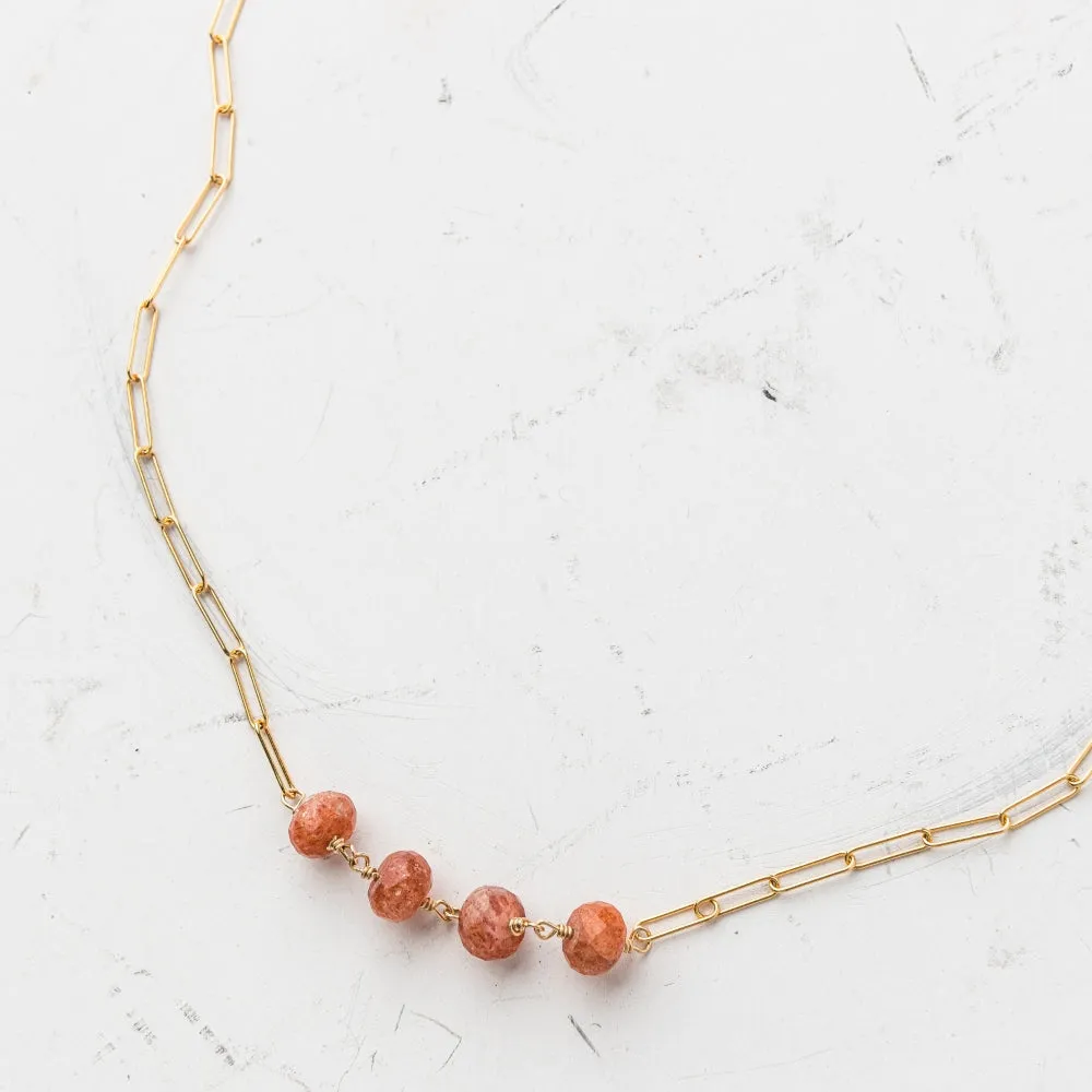 Sunstone Rondelle Necklace on Paperclip Chain