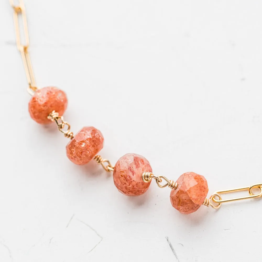 Sunstone Rondelle Necklace on Paperclip Chain
