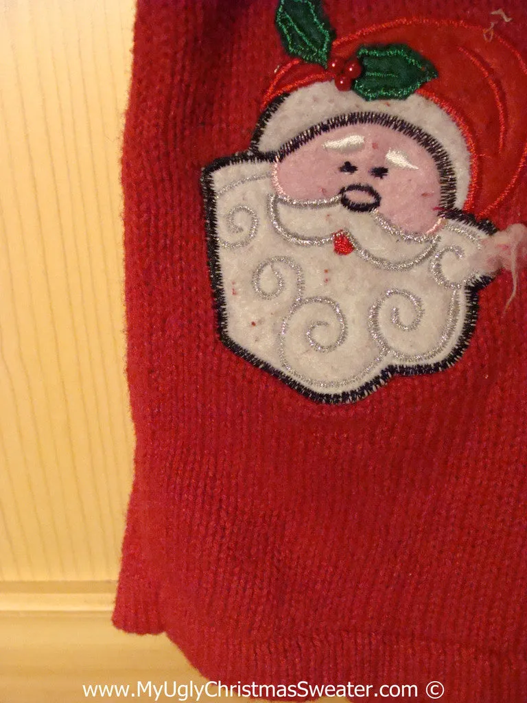 Tacky Holiday Sweater with Reindeer, Santa, and Snowman (f1090)