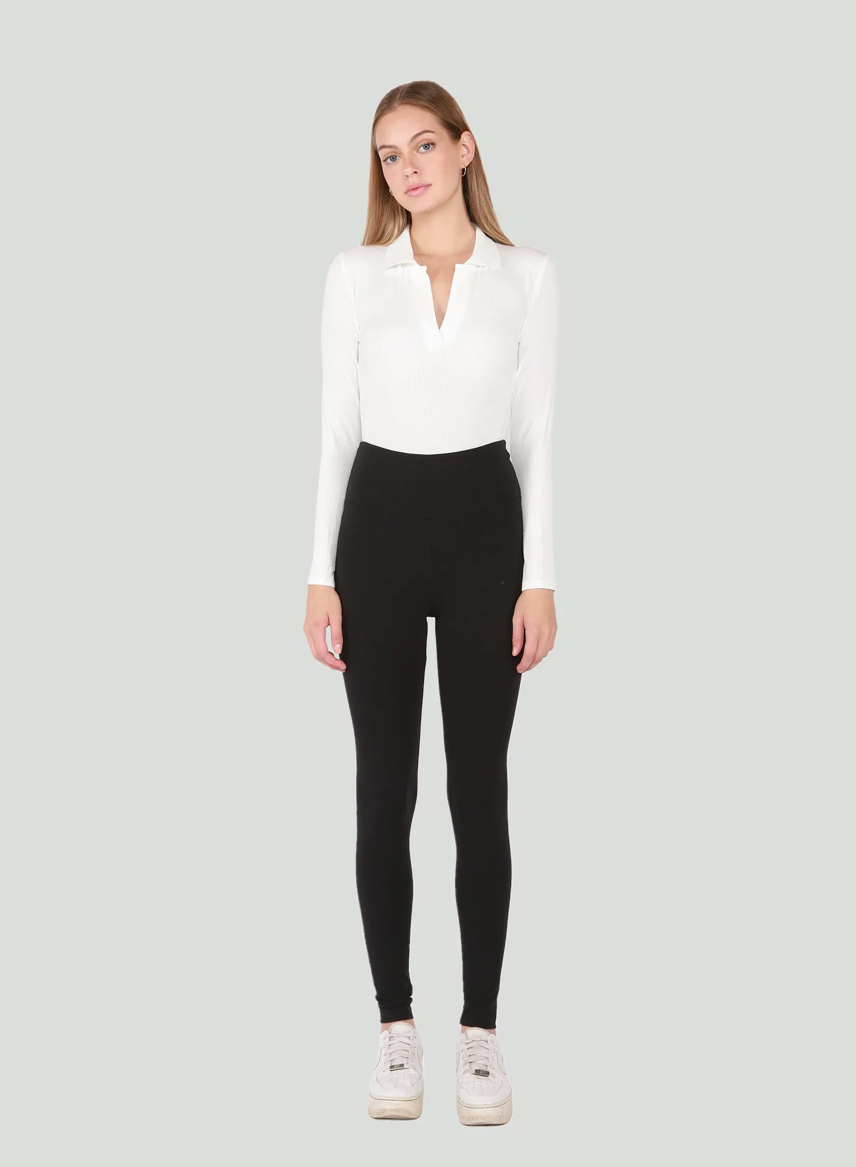 V-Neck Polo Long Sleeve Bodysuit
